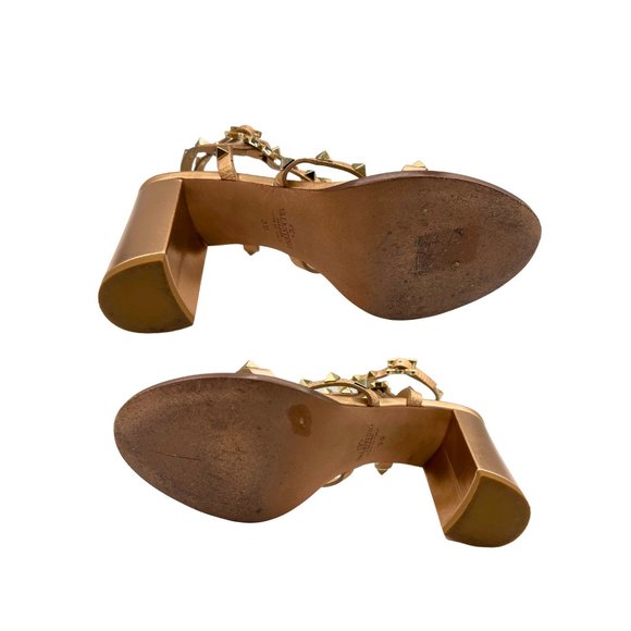 VALENTINO GARAVANI LEATHER ROCKSTUD ROSE GOLD GLADIATOR METALLIC SANDALS, SZ 39 - Picture 13 of 15